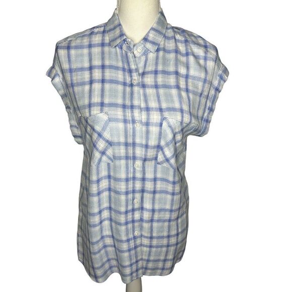 Rails Britt Cap Sleeve Plaid Button Down Shirt Sz XS - Picture 1 of 6
